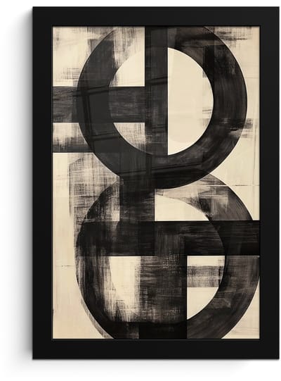 Poster in lijst - Fotolijst 20x30 cm - Posters - Cirkels - Balken - Zwart - Abstract - Posterlijst zwart - Decoratie - Wanddecoratie woonkamer - Muurdecoratie slaapkamer