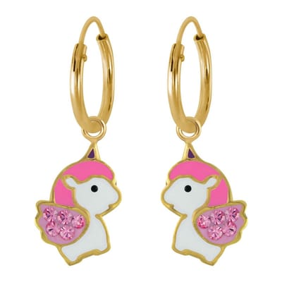 Joy|S - Zilveren eenhoorn oorbellen - baby unicorn oorringen - roze kristal roze - gold plated