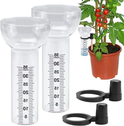 Glazen regenmeter,2 stuks nauwkeurige glazen bekers met standaard,Buiten regenmeter - voor Thuis Tuin Gazon Terras Achtertuin Weer
