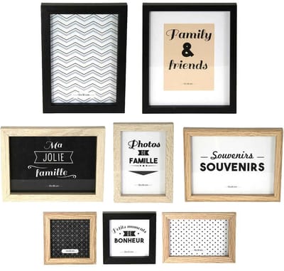 HowHomely FINO - Fotolijstenset - 8 stuks - Wit en Zwart - MDF en Glas