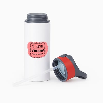 Hacebo® - liefste vrouw van de wereld waterfles met rietje rood - Vriend/vriendin - de liefste vrouw - valentijnsdag - verjaardag - cadeautje voor vriendin - kado - geschenk - water fles - 650ML