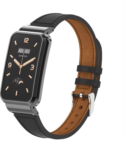 By Qubix - Classic leren bandje met case - Zwart - Geschikt voor Xiaomi Smart Band 7 Pro / Mi Band 7 Pro bandje
