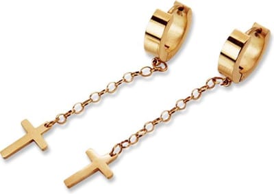 Amanto Oorbellen Dayan L Rosé - 316L Staal Rosé - Kruis - 13x4x57mm