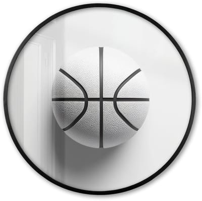 Poster in lijst Rond - Fotolijst 60x60 cm - Posters - Basketbal - Wit - Schaduw - Lijnen - Ronde posterlijst zwart - Decoratie - Wanddecoratie woonkamer - Muurdecoratie slaapkamer