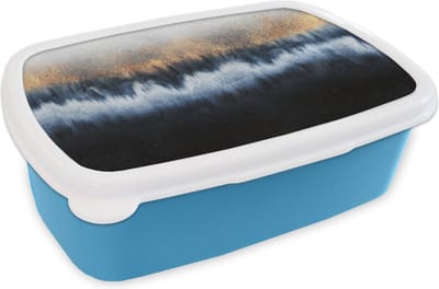 Broodtrommel Blauw - Lunchbox - Brooddoos - Abstract - Goud - Luxe - Blauw - 18x12x6 cm - Kinderen - Jongen