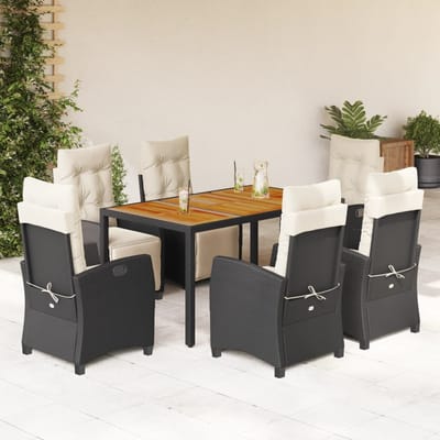 vidaXL - 7-delige - Tuinset - met - kussens - poly - rattan - zwart