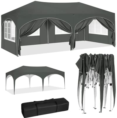 Pelor Partytent 3x6m - Opvouwbare Tuinluifel met 6 Zijwanden - Waterdicht UV50+ Paviljoen - Verstelbare Hoogte Grijs Inclusief Tas