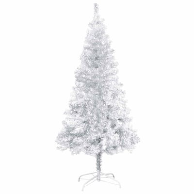 vidaXL - Kunstkerstboom - met - verlichting - en - kerstballen - 120 - cm - PET - zilver