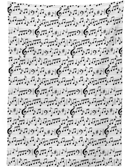 ABAKUHAUS muziek tafelkleed – satijn, wasbaar – 140x170 cm – zwart-wit