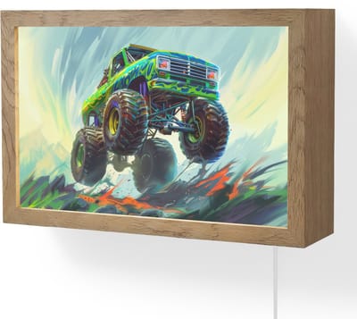 Wandlamp 30x20 cm - Oplaadbaar - Monstertruck - Auto - Jongens - Groen - Wandlampen binnen woonkamer - Slaapkamer lamp met kabel - Decoratieve nachtlamp - Vloerlamp snoer