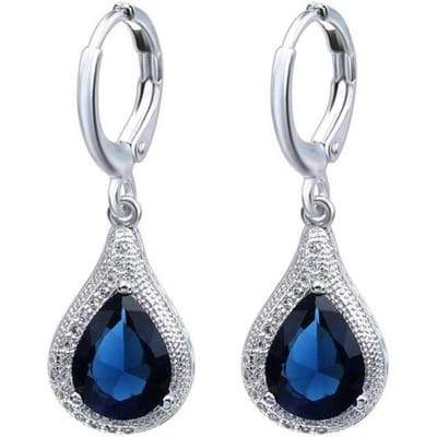 Boucles d'oreilles goutte d'eau en Zircon pour femmes, en argent Sterling 925, Vintage, pierres précieuses bleues, bijoux d'anniversaire de mariage bleu royal