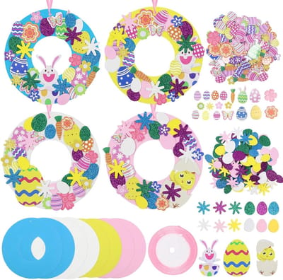 8-delige Paaskrans Set voor Kinderen, Creatieve Knutselset, DIY Paaskrans Decoratie, Lente Versiering en Hanger voor Jongens en Meisjes