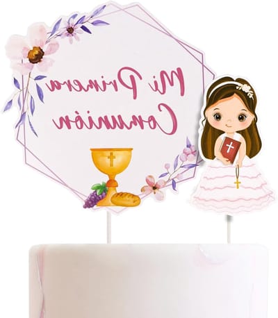 2 x First Communion Taartdecoraties, Papieren Taart Toppers, Cupcake Decoraties voor Feestjes en Communie Meisjes