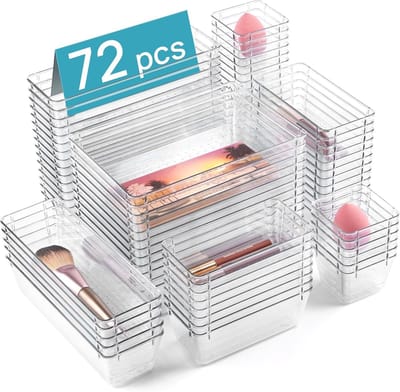 Lade-organizer Set - 72 Stuks in 4 Maten - Transparant Kunststof voor Badkamer, Kantoor, Keuken en Make-up