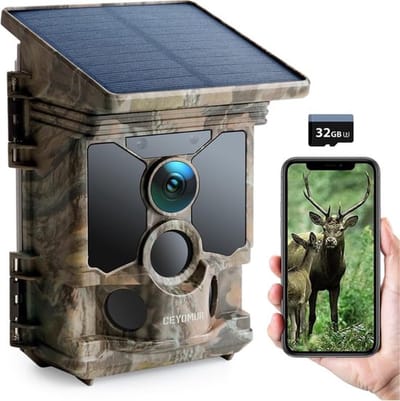 Professionele Wildcamera met Nachtzicht en WiFi – Buitencamera met SD Kaart – Zonne Energie – Dieren – Infrarood Wildlife Camera – Camouflage