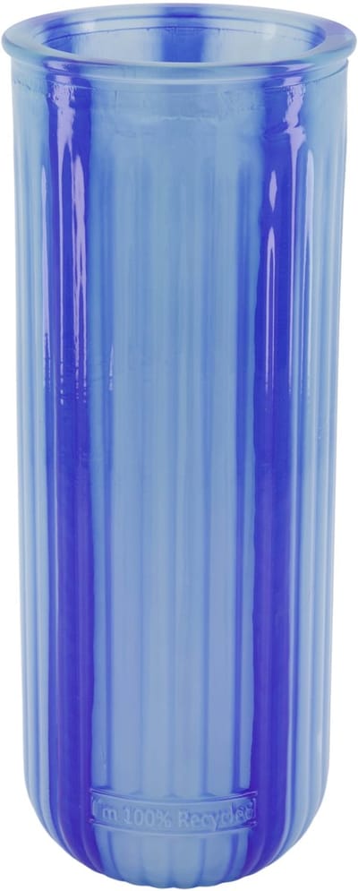 Vase recycled glass 11x11x28cm blauw gestreept vaas van glas