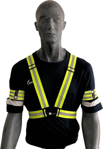 JGR Safety gear - Reflecterende Kruisgordel | Reflecterende hesje| Sport harnas| Wielrennen / Hardlopen veiligheidsband | hardloop wielren sport fiets hardloop zichtbaarheid - Geel met 2 reflecterende armbanden