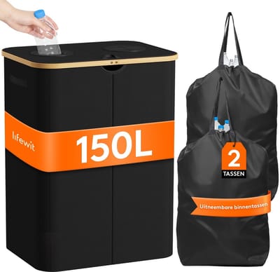 Dailygoody - Verzamelcontainer - Flessenopslag - Duurzaam deksel - Zwart - Organiser voor oud glas - Keuken en bergruimte