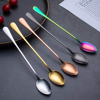 5-pack hoogwaardige roestvrijstalen metalen theelepels met lange steel, koffie-dessertlepels