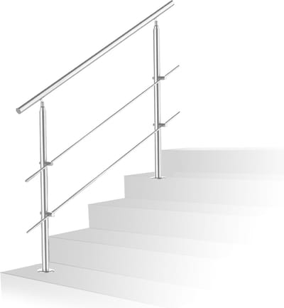 Trapleuning - Roestvrij Stalen - 100cm - 2 Dwarsbalken - leuning voor binnen en buiten - In Hoek Verstelbaar Trapleuningen - met Kogelring en 2 Palen - voor Trap Balkon Terras Borstwering - Ø 42 mm