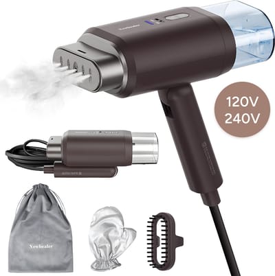 Newbealer Kledingstomer Dual Voltage - Handstomer - Stoomapparaat Kleding - Steamer - Inklapbaar - 20 Sec opwarmtijd - 1200W - Bruin