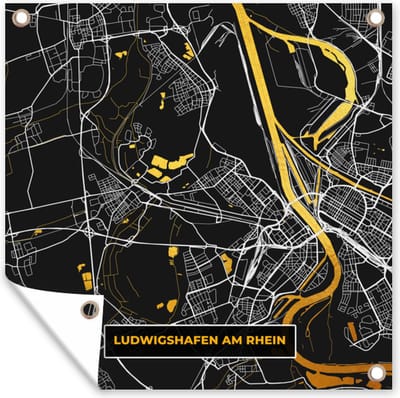 Tuin poster Ludwigshafen Am Rhein - Goud - Plattegrond - Kaart - Stadskaart - Duitsland - 200x200 cm - Tuindoek