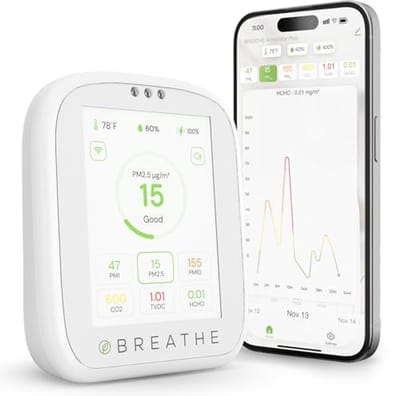8-in-1 binnenluchtkwaliteitsmonitor voor thuis en op kantoor - Nauwkeurige metingen van PM1.0, PM2.5, PM10, CO2, TVOC, formaldehyde, temperatuur en vochtigheid