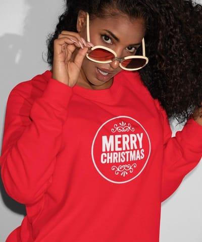 Kersttrui Rood Merry Christmas Round - Maat M - Kerstkleding voor dames & heren