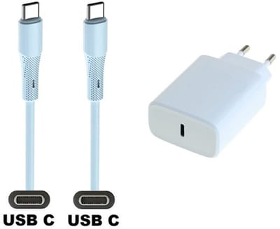 20W snellader + 1,0m USB C naar C kabel. Universele PD lader. Oplader adapter past op Samsung Galaxy A34, A54, A24, A14, A05, F04, F34, F54, A15, A25, A35, F15, M14, M04, M34, M21, M30, M40, M54