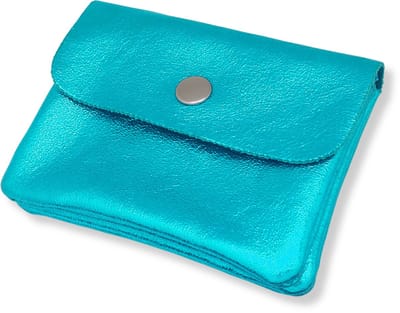 Bijoutheek Portemonnee Leer Italiaans Metallic Aqua