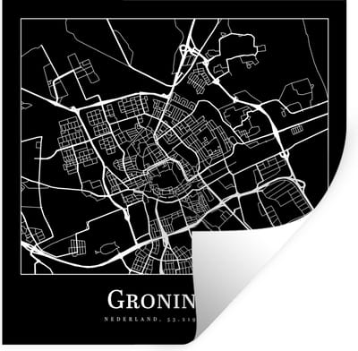 Muurstickers - Sticker Folie - Groningen - Plattegrond - Kaart - Stadskaart - 100x100 cm - Plakfolie - Muurstickers Kinderkamer - Zelfklevend Behang XXL - Zelfklevend behangpapier - Stickerfolie