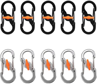 Dailygoods- Karabijnhaak S-vormig - 10 Stuks - Roestvrij Staal - Lichtgewicht - Waterdicht - Anti-diefstal - Glanzend met Oranje Gesp - Haak