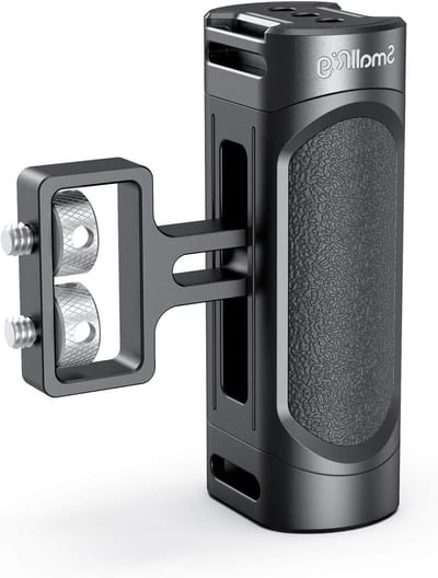 Verstelbare Mini Zijhandgreep voor DSLR Camera Cage en Telefoonhouder, Maximaal 3.5kg Draagvermogen, Links of Rechts Bevestigbaar, Ideaal voor Videoproductie en Fotografie