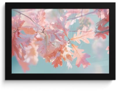 Poster in lijst - Fotolijst 30x20 cm - Posters - Eikenbladeren - Takken - Roze - Posterlijst zwart - Decoratie - Wanddecoratie woonkamer - Muurdecoratie slaapkamer