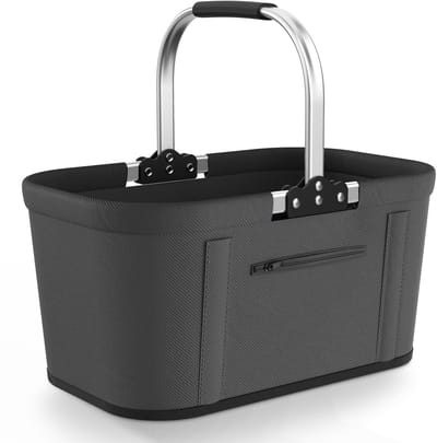 Opvouwbare boodschappenmand met 4 steunstangen, 22 liter, stabiele draagmand en picknickmand, grote vouwmand voor het gezin (43 x 27 x 23 cm), met gevoerde handgrepen, voor winkelen, reizen