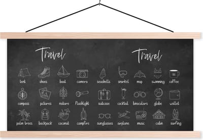 Posterhanger incl. Poster 120x60 cm - Schoolplaat - Spreuken - Quotes - Travel - Zwemmen - Koffie - Textielposter - Blanke latten