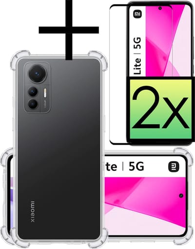 Hoesje - Met Screenprotector - 2 Stuks - Geschikt voor Xiaomi 12 Lite - Sterk & Shockproof - Siliconen Case - Back Cover - Telefoon Hoes - Shock Proof - Transparant