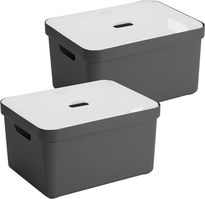 Sunware Sigma Home opbergbox 32L - Set van 2 - Antraciet/Transparant
