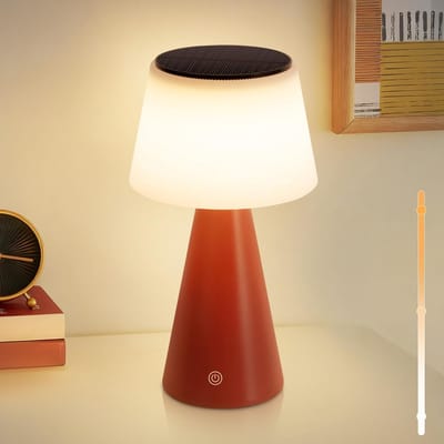Glitzerlife - Tafellamp Tafellampen Draadloze tafellamp op zonne-energie - Accu LED tafellamp touch dimbaar - USB-C oplaadbaar IP44 waterdicht - ABS modern design - Ø24cm - Rood