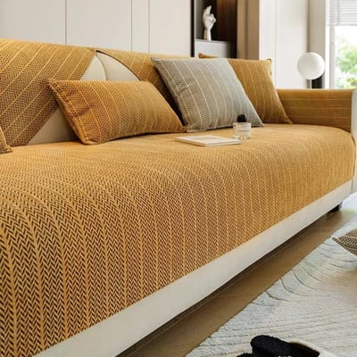 Chenille Bankhoezen voor Woonkamer Antislip L-vorm Bankkussen Effen Kleur Modern Huis Bankhanddoek Vier Seizoenen Universeel 70x70cm 1pc A brown