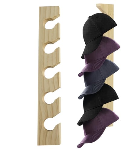 longziming -Hoedenrek - Pettenrek - Cap Rack - Houten Pettenrek - voor Baseballpetten – Wandmontage - Ruimtebesparend Pettenhouder met Haken - Geschikt voor Petten en Riemen - 2 Stuks