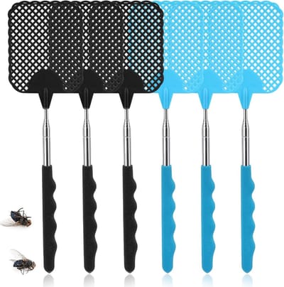 Set van 6 Uittrekbare Vliegende Vangers voor het Afschrikken van Vliegen, Wespen en Muggen, Zwart en Blauw