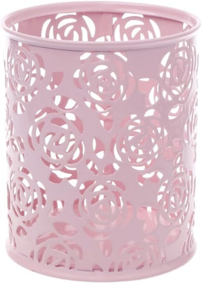 Bloemenpatroon Cylindervormige Pennen- en Potloodhouder - Roze Organizer voor Bureau en Kantoor