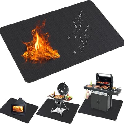Vierkante brandwerende mat - Hittebestendige haardmat - Siliconen grillmat - Gazonmat - Afmetingen 36 x 48 inch - Waterdicht, oliebestendig en vonkvrij - Geschikt voor buitenbarbecues en haardmatten - Zwart