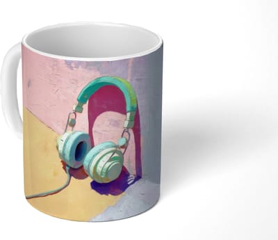 Mok - Koffiemok - Koptelefoon - Mintgroen - Draad - Mokken - 350 ML - Beker - Koffiemokken - Theemok