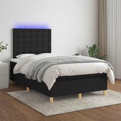 vidaXL - Boxspring - met - matras - en - LED - stof - zwart - 120x200 - cm