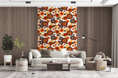 Behang - Fotobehang Design - Retro - Oranje - Bloemen - Breedte 200 cm x hoogte 300 cm