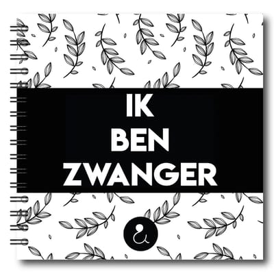 Studio Ins & Outs - Zwangerschapsdagboek Fotoboek - Invulboek Zwangerschap - Ik Ben Zwanger - Met 80 Invulpagina's - Botanical Zwart - 21x21 cm