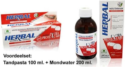 Herbal - Extra Protexcare Mondverzorgingsset - Tandpasta en Mondwater voor een ieder met een Beugel, Implantaten of een gedeeltelijk Kunstgebit - Mondwater 200ml.+Tandpasta 100 ml.