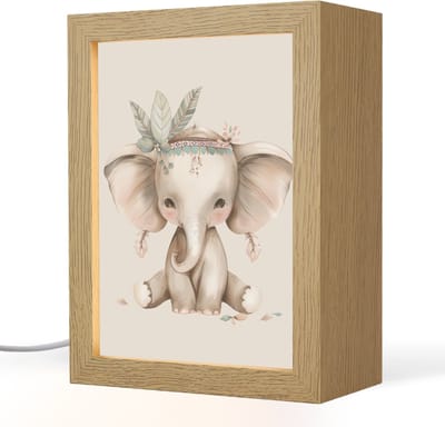 Nachtlampje 15x20 cm - Kinder lampje - Olifant - Bohemian - Dieren - Boho - Tafellamp kinderkamer - Slaapkamer lamp - Bedlamp kinderen - Kinderlampje stopcontact - Wandlamp babykamer - Nachtlampjes